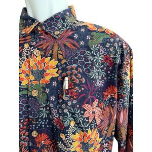 Yiume Men Shirt L Black Ocean Life Flora ART Long Sleeve Button